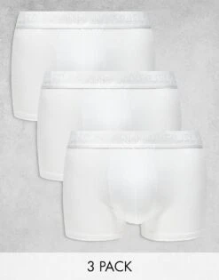 River Island 3 Pack Split Waistband Trunks In White For Men