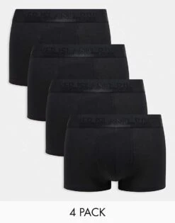 River Island 4 Pack Cotton Stretch Trunks In Black For Men