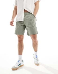 River Island Laundered Chino Short In Light Green For Men Ligh Green