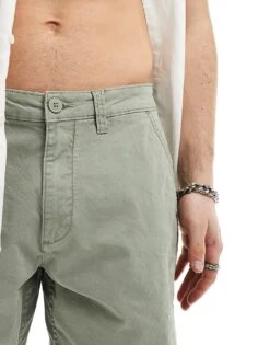 River Island Laundered Chino Short In Light Green For Men Ligh Green -Layered Clothes 206666363 4