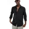 River Island Linen Blend Shirt In Black For Men -Layered Clothes 206676298 1 black