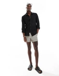 River Island Linen Blend Shirt In Black For Men -Layered Clothes 206676298 2