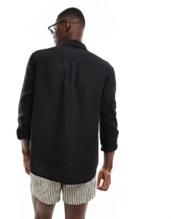 River Island Linen Blend Shirt In Black For Men -Layered Clothes 206676298 4