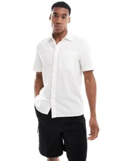 River Island Linen Blend Shirt In White For Men
