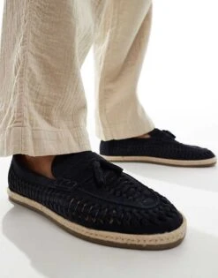 River Island Espadrille Woven Loafers In Navy For Men