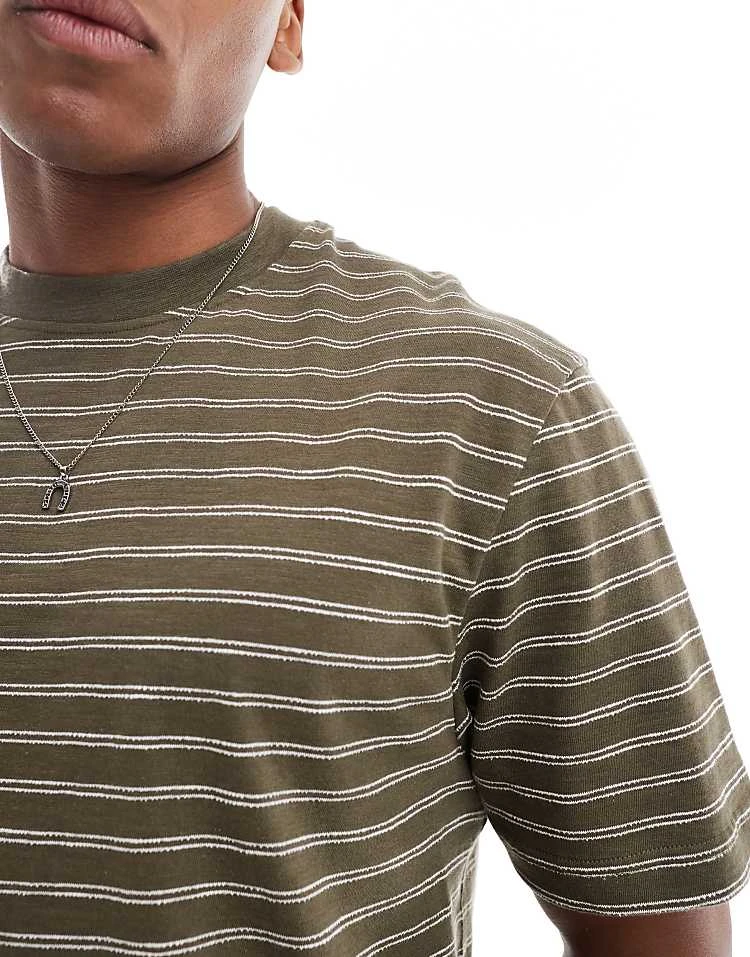 River Island Studio Striped T-shirt In Khaki For Men Green 6 River Island Studio Striped T-shirt In Khaki For Men Green - Image 4