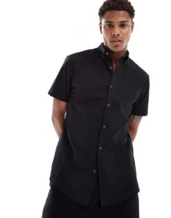 River Island Textured Muscle Fit Shirt In Black For Men -Layered Clothes 206682862 1 black 1