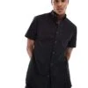 River Island Textured Muscle Fit Shirt In Black For Men -Layered Clothes 206682862 1 black