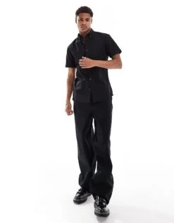 River Island Textured Muscle Fit Shirt In Black For Men -Layered Clothes 206682862 3