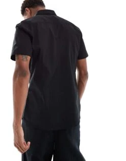 River Island Textured Muscle Fit Shirt In Black For Men -Layered Clothes 206682862 4