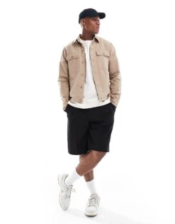 River Island Linen Blend Overshirt In Light Brown For Men -Layered Clothes 206682898 1 lightbrown 1