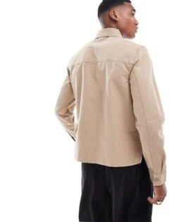 River Island Linen Blend Overshirt In Light Brown For Men -Layered Clothes 206682898 3