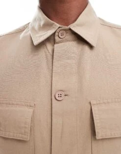 River Island Linen Blend Overshirt In Light Brown For Men -Layered Clothes 206682898 4