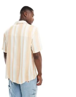 River Island Revere Collar Shirt In Peach Stripe For Men -Layered Clothes 206683134 3