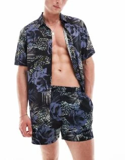 River Island Botanical Shirt Co-ord In Black For Men -Layered Clothes 206683136 1 black 1