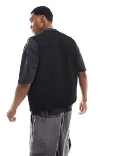 River Island Waffle Vest In Black For Men -Layered Clothes 206683304 3