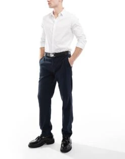 River Island Slim Fit Tailored Trousers In Navy For Men