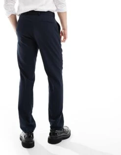 River Island Slim Fit Tailored Trousers In Navy For Men -Layered Clothes 206683436 3