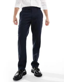 River Island Slim Fit Tailored Trousers In Navy For Men -Layered Clothes 206683436 5
