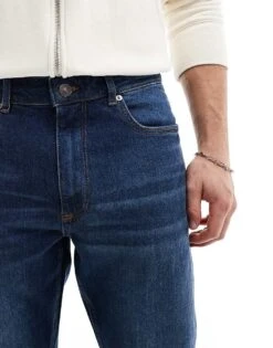 River Island Tapered Rally Jeans In Dark Blue For Men -Layered Clothes 206687477 4