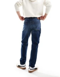 River Island Tapered Rally Jeans In Dark Blue For Men -Layered Clothes 206687477 5