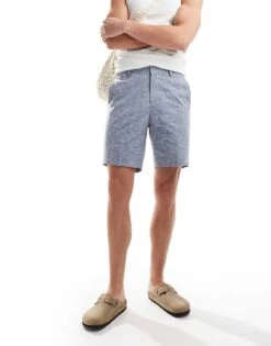 River Island Textured Shorts In Blue For Men Navy
