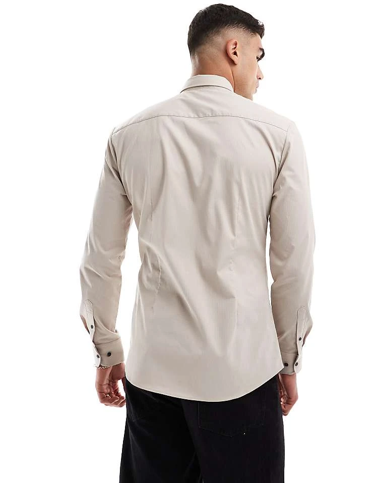 River Island Long Sleeved Textured Muscle Shirt In Light Stone For Men 5 River Island Long Sleeved Textured Muscle Shirt In Light Stone For Men - Image 3