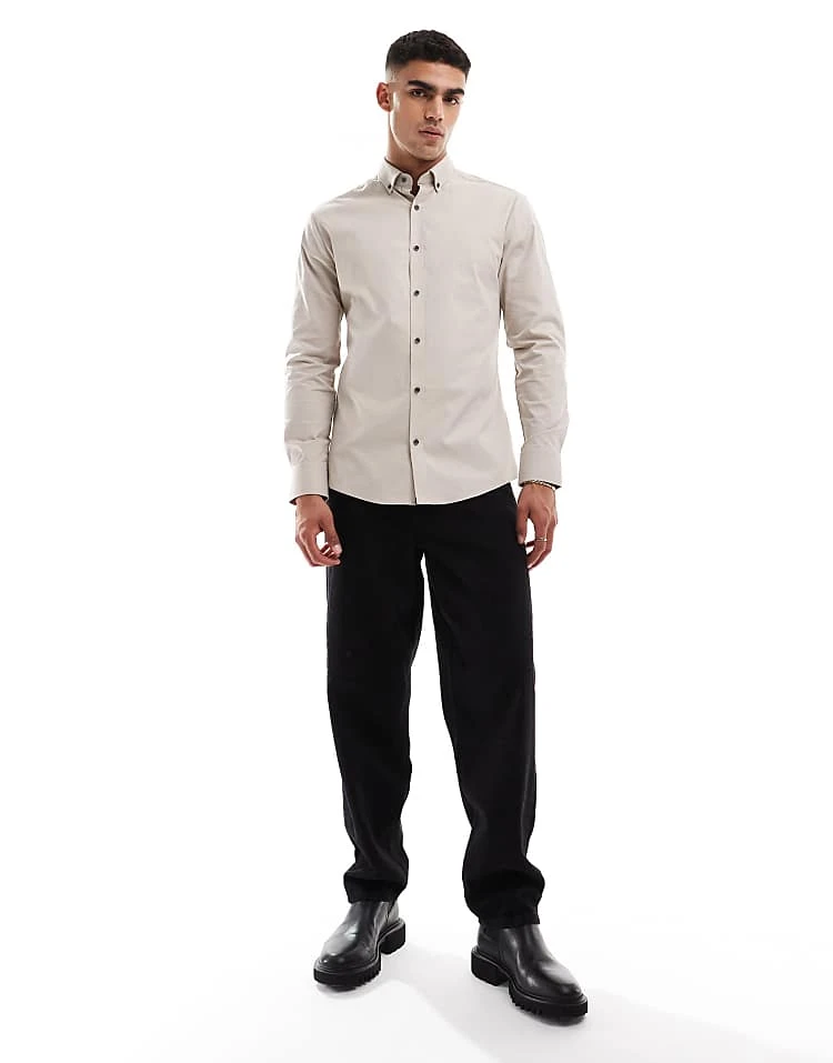 River Island Long Sleeved Textured Muscle Shirt In Light Stone For Men 6 River Island Long Sleeved Textured Muscle Shirt In Light Stone For Men - Image 4