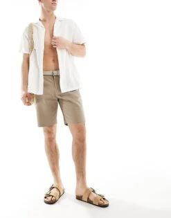 River Island Core Chino Shorts In Beige For Men