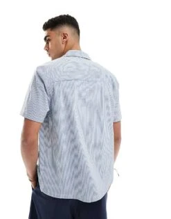 River Island Short Sleeve Seersucker Shirt In Blue Stripe For Men -Layered Clothes 206702373 3