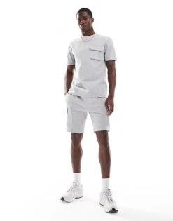 River Island Cargo Shorts And T-shirt Co-ord In Grey -Layered Clothes 206712184 1 greymarl 1