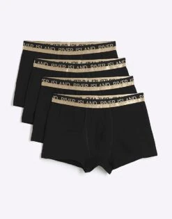 River Island 4 Pack Trunks With Gold Split Waistband In Black For Men -Layered Clothes 206712884 1 black 1