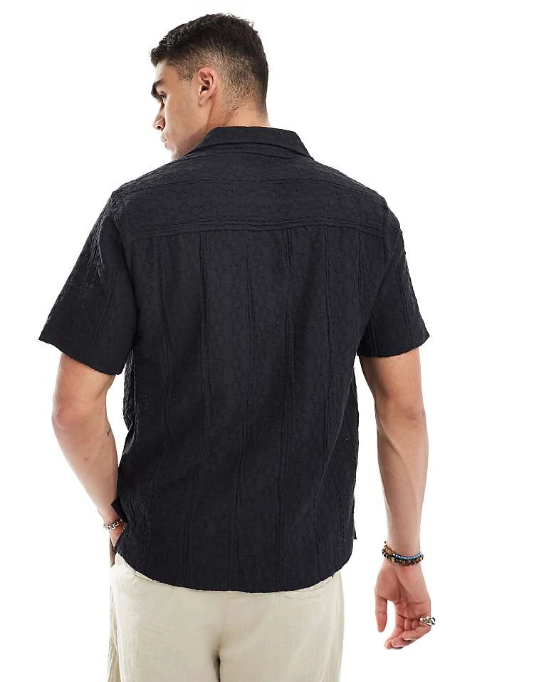 River Island Short Sleeve Shirt In Navy Crochet For Men 4 River Island Short Sleeve Shirt In Navy Crochet For Men - Image 2