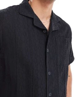 River Island Short Sleeve Shirt In Navy Crochet For Men 9 River Island Short Sleeve Shirt In Navy Crochet For Men -Layered Clothes 206715469 3