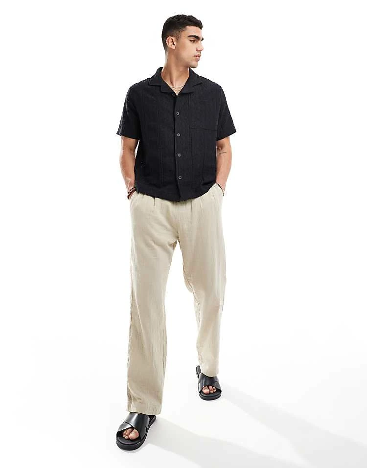 River Island Short Sleeve Shirt In Navy Crochet For Men 6 River Island Short Sleeve Shirt In Navy Crochet For Men - Image 4