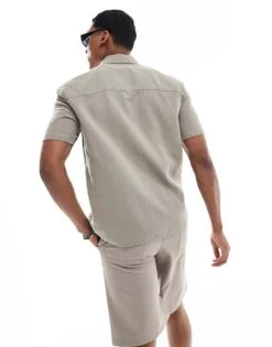 River Island Short Sleeve Linen Shirt In Sage For Men -Layered Clothes 206715535 4