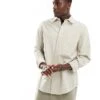 River Island Long Sleeve Linen Shirt In Ecru For Men