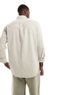 River Island Long Sleeve Linen Shirt In Ecru For Men -Layered Clothes 206720932 4