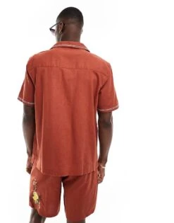 River Island Embroidered Shirt Co-ord In Rust For Men Orange-dark -Layered Clothes 206720953 4