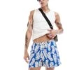 River Island Swim Trunks In Abstract Leaf Print For Men Blue -Layered Clothes 206720967 1 blue
