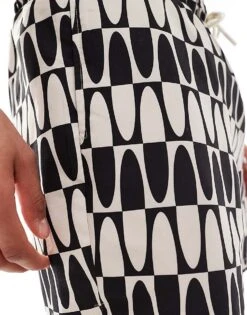 River Island Swim Trunks In Black Mono Print For Men -Layered Clothes 206720996 3