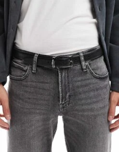 River Island Leather Metal Keeper Belt In Black For Men