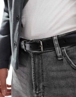 River Island Leather Metal Keeper Belt In Black For Men -Layered Clothes 206721691 4