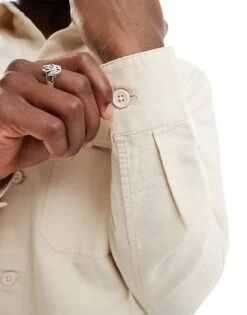 River Island Linen Blend Overshirt In Ecru For Men -Layered Clothes 206734957 3