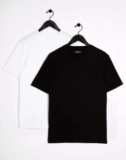 River Island 2 Pack Black/White Muscle Fit T-Shirt For Men