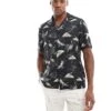 River Island Short Sleeve Shirt In Crane Print For Men Black -Layered Clothes 206746479 1 black