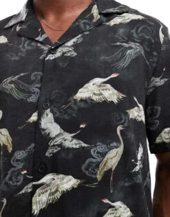 River Island Short Sleeve Shirt In Crane Print For Men Black -Layered Clothes 206746479 3