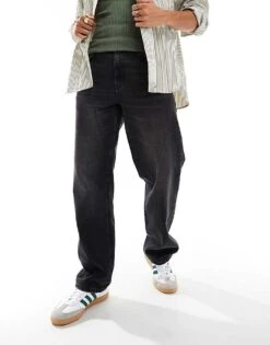 River Island Loose Fit Jeans In Washed Black For Men