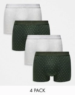 River Island 4 Pack Trunks In Grey And Khaki Print For Men