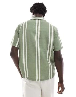 River Island Revere Collar Shirt In Green Stripe For Men -Layered Clothes 206746530 3